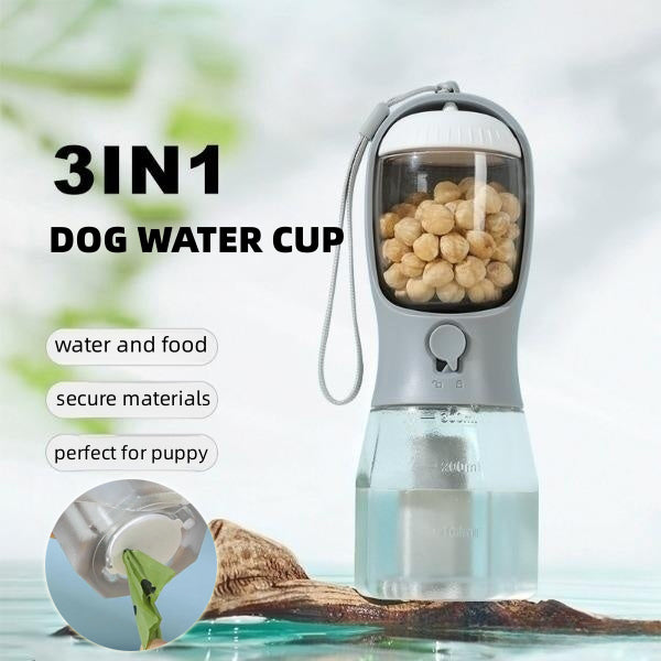 3-in-1 Portable Dog Cup – Water, Food & Waste Bag for Pets