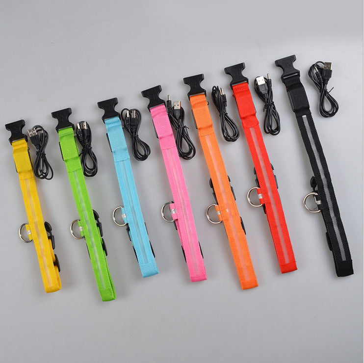 LED Luminous Pet Collar – Adjustable Nylon Safety Collar for Night Walks