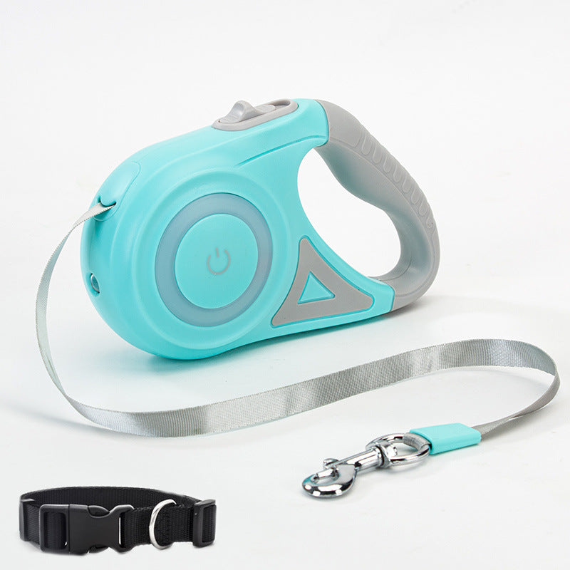 Retractable Dog Leash with Collar – Automatic Traction Rope with Safety Light