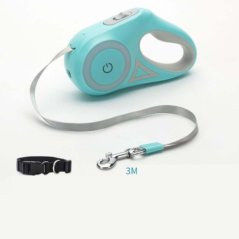 Retractable Dog Leash with Collar – Automatic Traction Rope with Safety Light