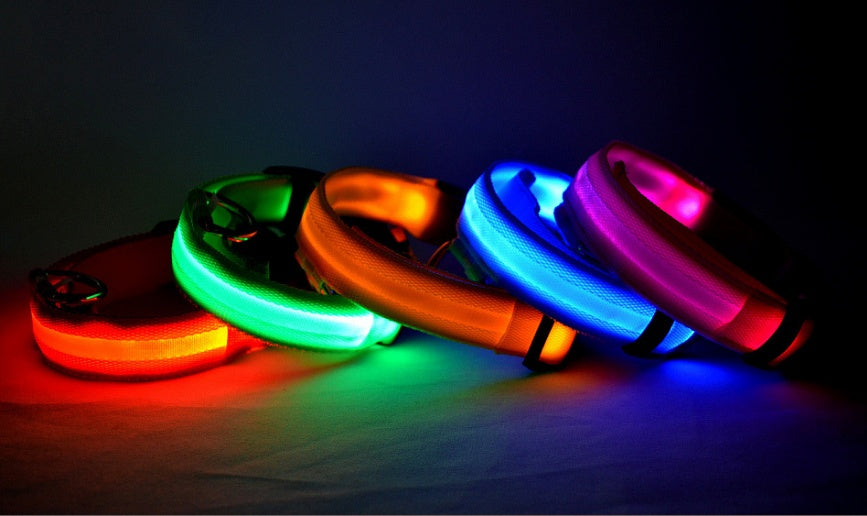 LED Luminous Pet Collar – Adjustable Nylon Safety Collar for Night Walks