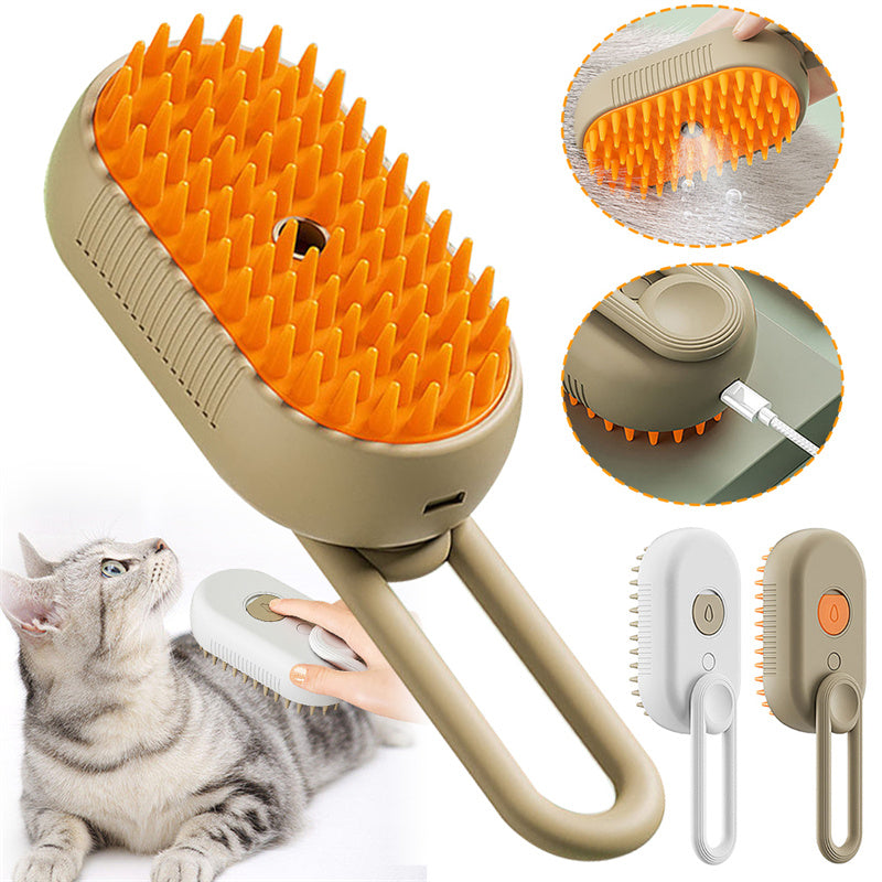 3-in-1 Steam Pet Grooming Brush – Electric Spray Brush for Cats & Dogs