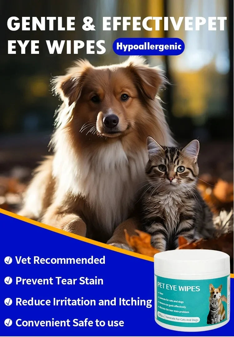 Pet Eye Wipes for Cats & Dogs – Gentle Tear Stain & Eye Cleaning Wet Tissues