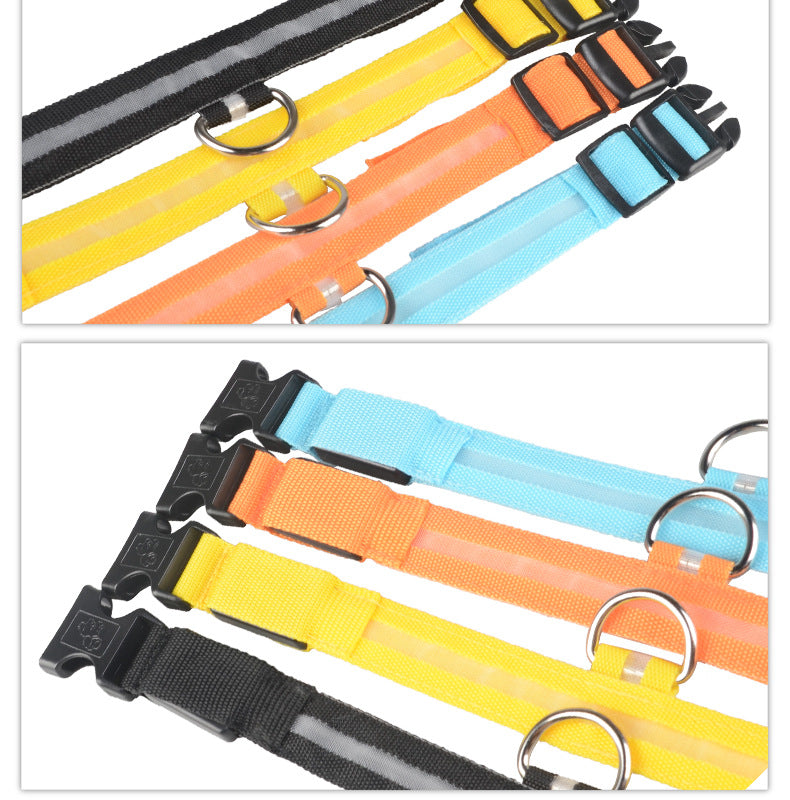 LED Luminous Pet Collar – Adjustable Nylon Safety Collar for Night Walks