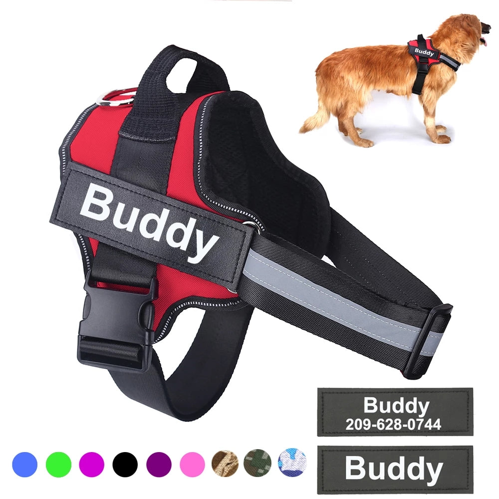 Adjustable Reflective Dog Harness with Custom Name Patch